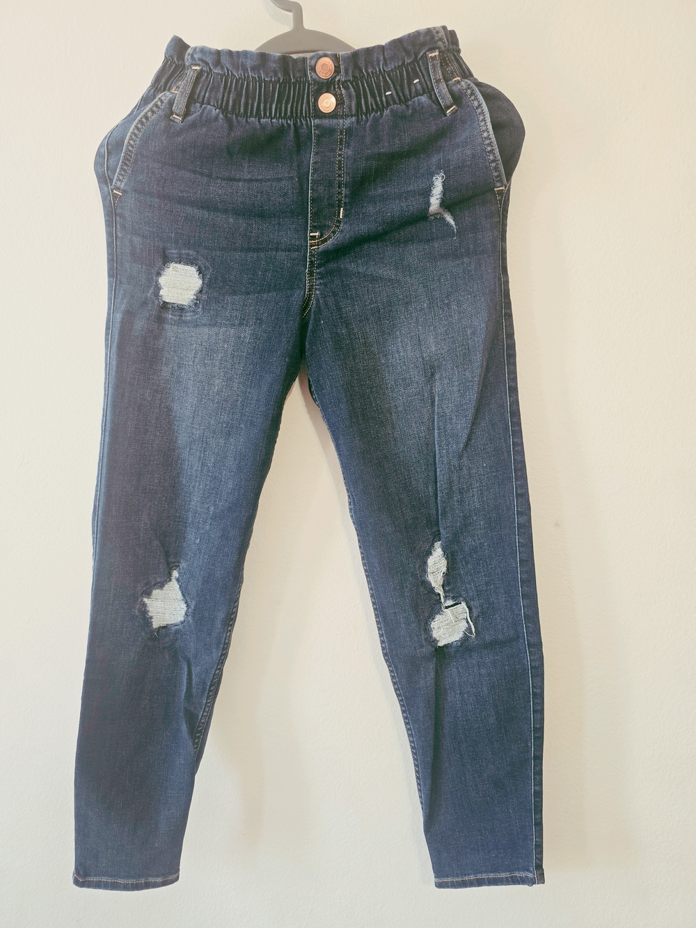 abercrombie kids Dark Blue Distressed Denim Joggers